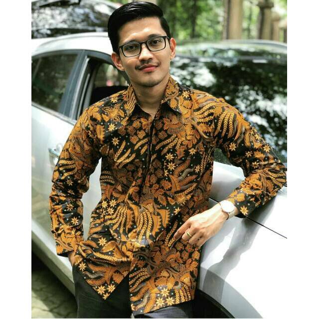 MEIFA BATIK Kemeja Lengan Panjang Manggar Coklat