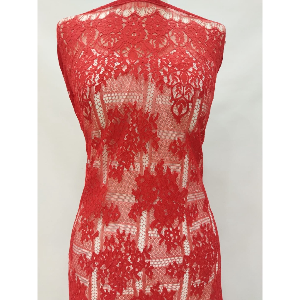 Brokat Semi Lace Panel Khusus Bw &amp; merah