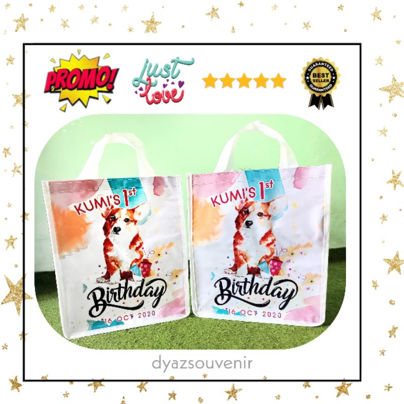 

Tas Ultah anjing / tas pesta / tas mika / goodiebag / tote bag custom