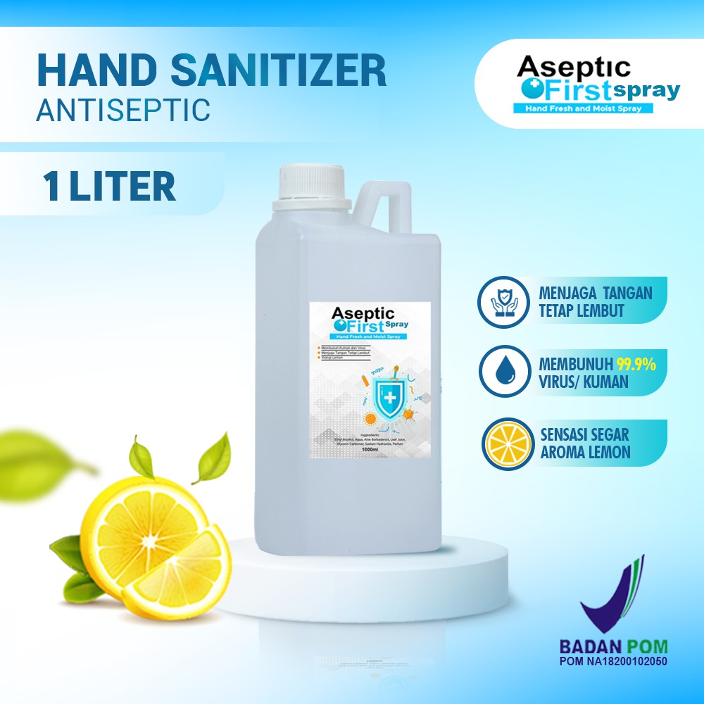 HAND SANITIZER CAIR REFILL 1 LITER ASEPTIC FIRST SPRAY ANTIVIRUS BACTERIAL ECER GROSIR