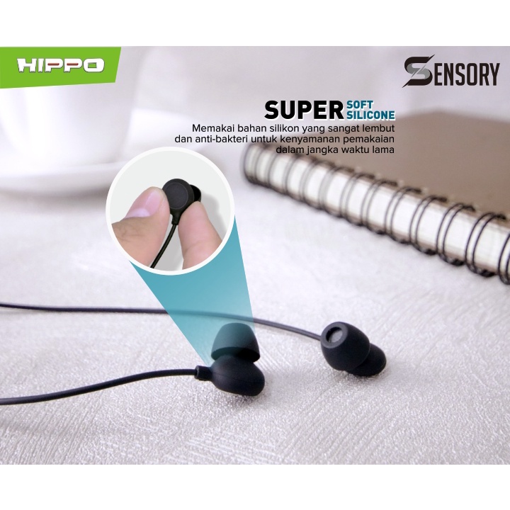 Hippo Headset Sensory Super Bass Jack 3.5mm Wired Handsfree Android Original Earbuds Earphone