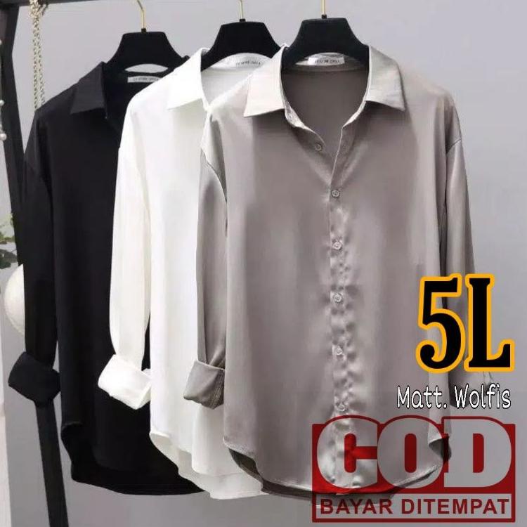 Recomended.. KEMEJA PUTIH POLOS  WANITA LENGAN PANJANG OVERSIZE JUMBO LD 140