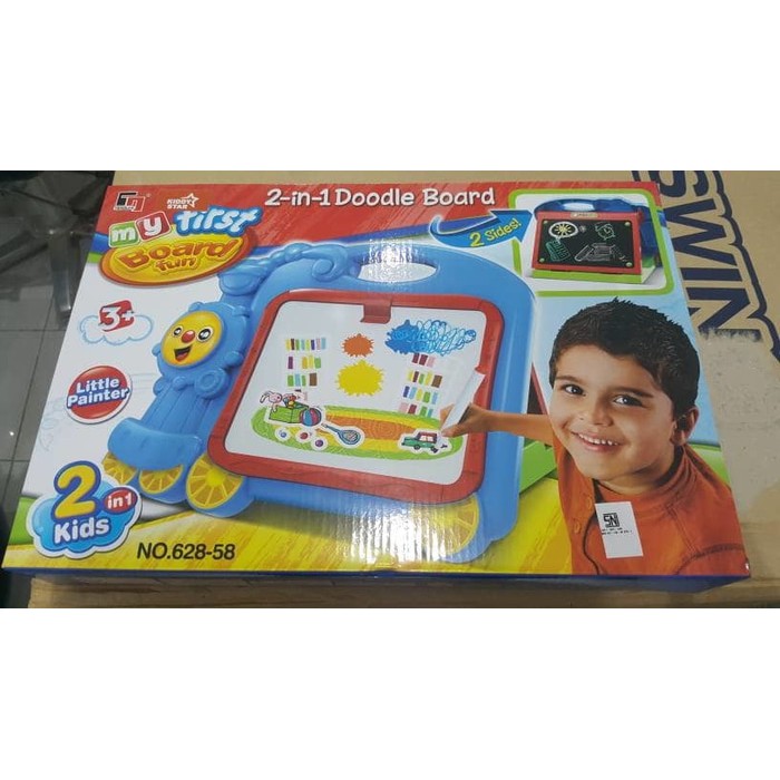 

papan tulis anak 2 in 1 doodle board pakai spidol dan kapur tulis