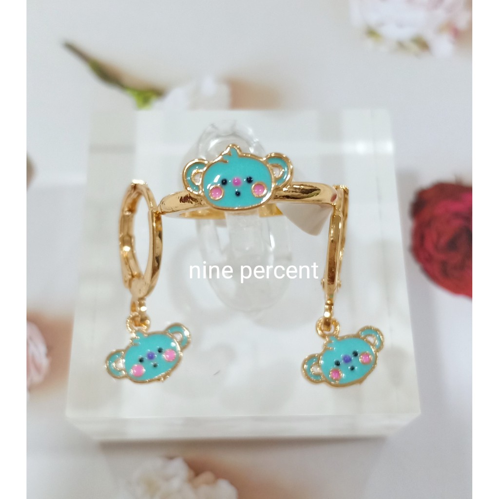 SET PERHIASAN ANAK CINCIN DAN ANTING KARAKTER BT* KOREA