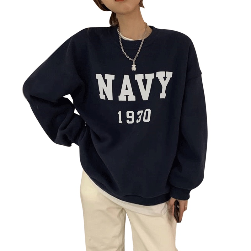 Parisdivarious Sweater Hoodie Sweatshirt Crewneck Navy 1930 Bahan Fleece Size S - XXL (Pria &amp; Wanita)