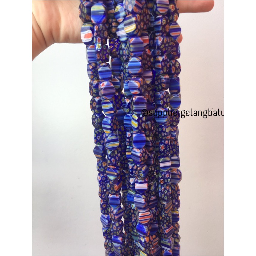 Batu Italy motif biru Italian Semi Stone Beads blue 16 x 10mm Lux bahan aksesoris gelang kalung akik