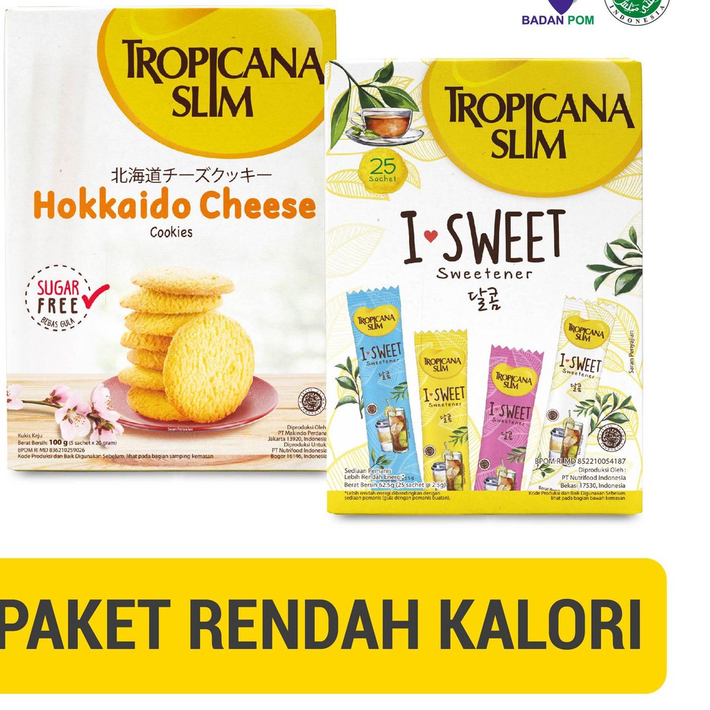 

[KODE BARANG 736] Paket Rendah Kalori - Tropicana Slim Hokkaido Cookies 100 gr & Tropicana Slim Swee