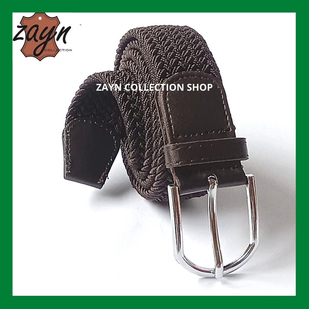 Ikat Pinggang Unisex Pria Panjang Karet Texan Elastis Gesper Cewek Jalinan Anyaman Rajut Kepang