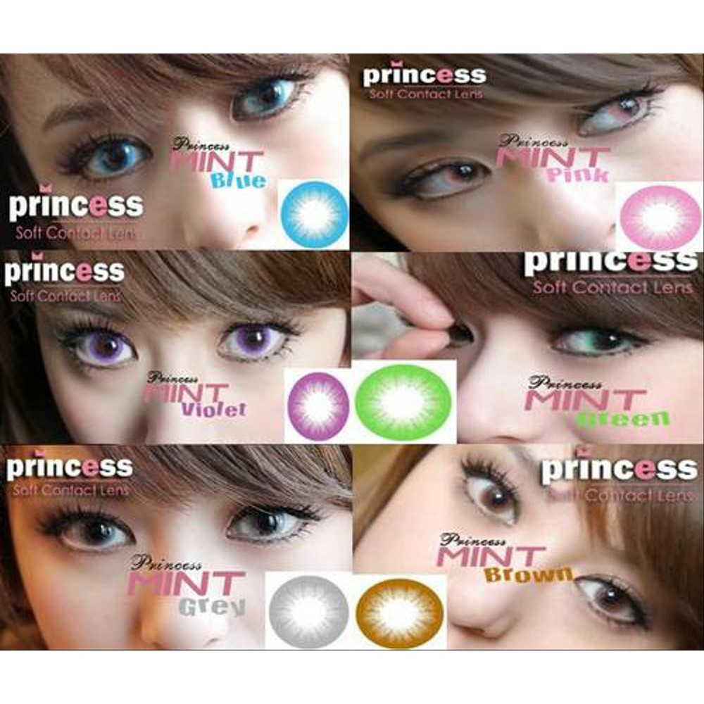 Softlens Princess Mint Series Gray Brown Blue Green Violet Pink Soflen Warna Terang Minus Murah Lens