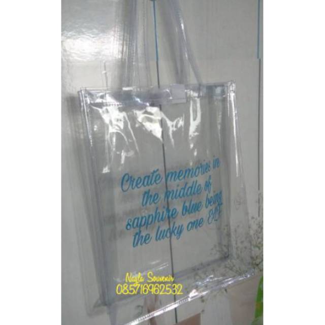 

Tas souvenir full mika bening plus sablon nama/tas mika tebal custom sablon nama