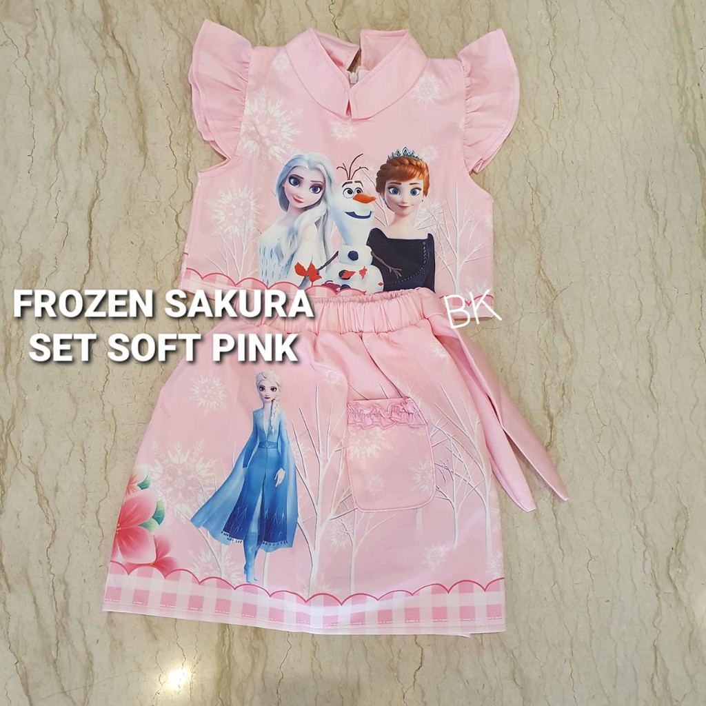 FROZEN SAKURA SET / SETELAN FROZEN 2 ANAK PEREMPUAN IMPORT / BAJU ELSA PINK IMPOR KOREA