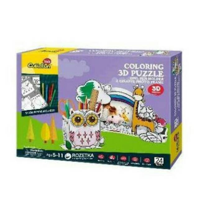 COLORING 3D PUZZLE Owl Pen Holder & Girrafe Photo Frame