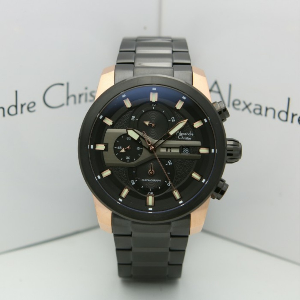 Alexandre Christie AC6559 Original Jam Tangan Pria Black Rose Gold