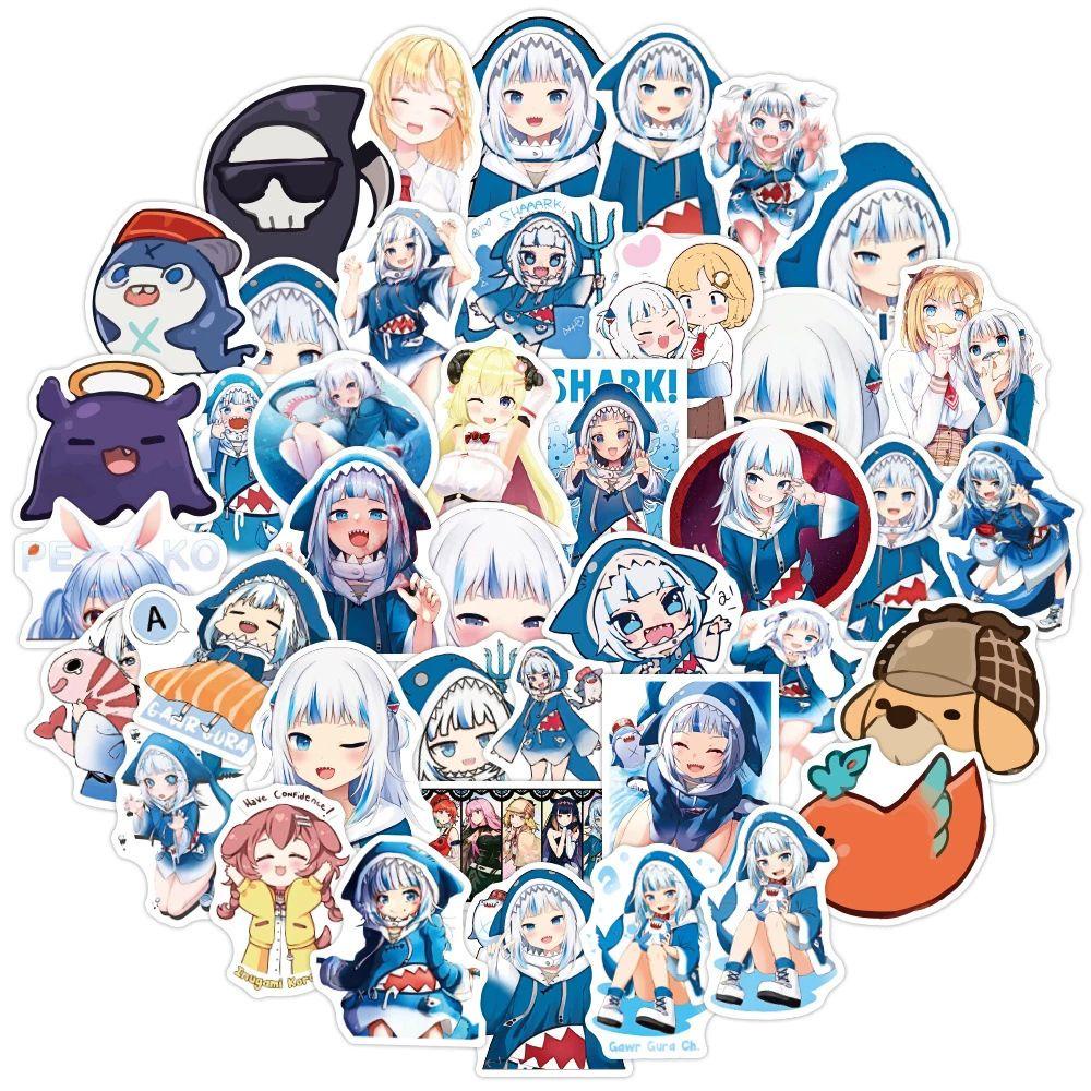 Agustina Hololive Vtuber Stiker Hadiah Mainan Anak Kreativitas Gitar Dekorasi Stiker DIY Scrapbooking Hiu Alat Tulis Stiker Skateboard Anime Stiker