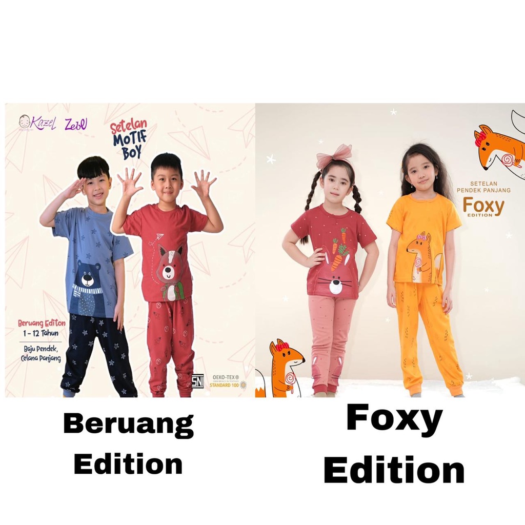 isi 2 stel Kazel Setelan Pendek + Celana Panjang Bayi &amp; Anak  / Playset Baby &amp; Anak