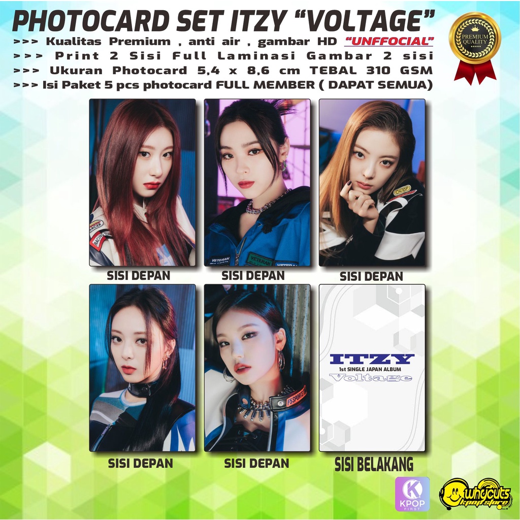 PHOTOCARD SET KPOP PREMIUM ITZY / VOLTAGE / PRINT 2 SISI FULL LAMINASI GLOSSY / ANTI AIR