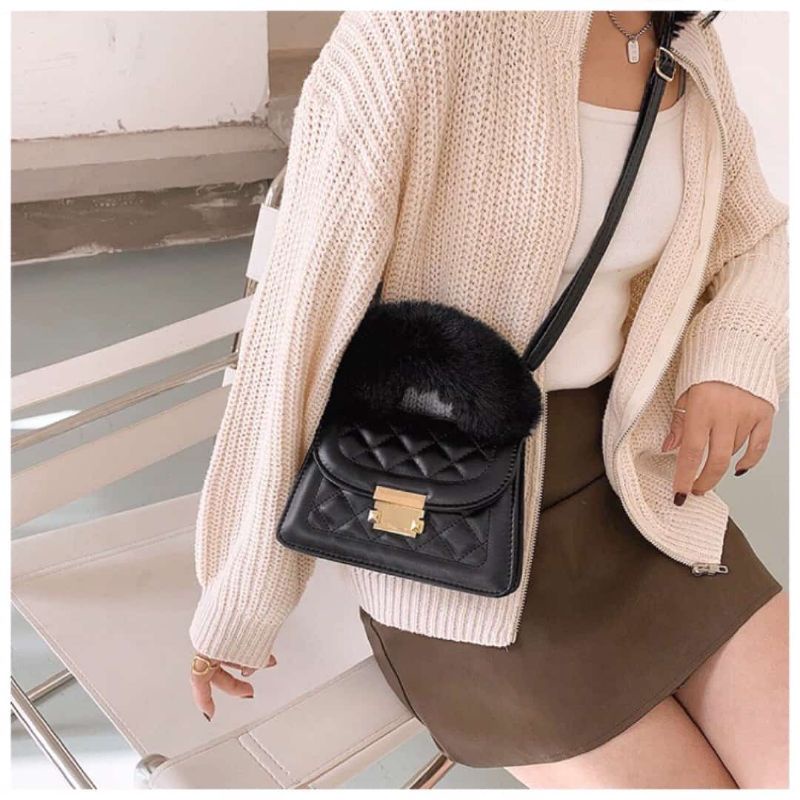 HANDBAG BULU GEMOY ☆ TAS SELEMPANG BULU SLINGBAG WANITA BAHAN BULU IMPORT