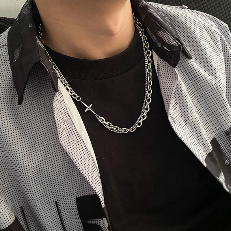 Eropa Dan Amerika Hip-Hop Ins Cross Titanium Steel Necklace Pasangan