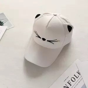 Topi Baseball Motif Bordir Kartun Telinga Kucing Aksen Mutiara Untuk Wanitaoutdoor