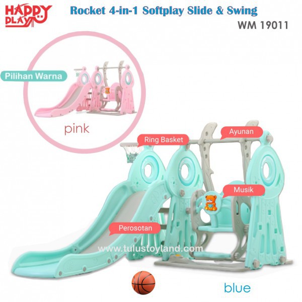 Happy Play Rocket 4 in 1 Softplay Slide Swing Basket Musik wm 19011 4in1 Perosotan Ayunan Anak Murah