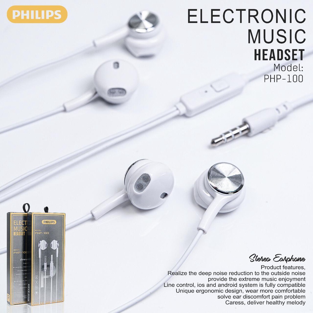 Headset Philips PHP-100 Super Bass Handfree Philips Earphone Philips Hf Philips