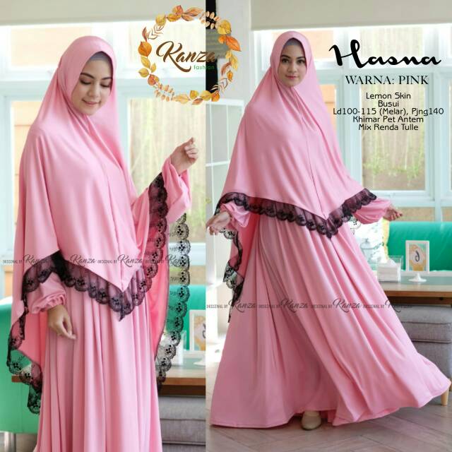 Hasna ori kanza Gamis Syari Polos Set Jilbab Jumbo