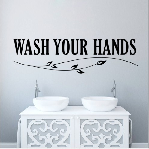 stiker wash yours hand / stiker dinding / dekorasi kamar mandi - AO