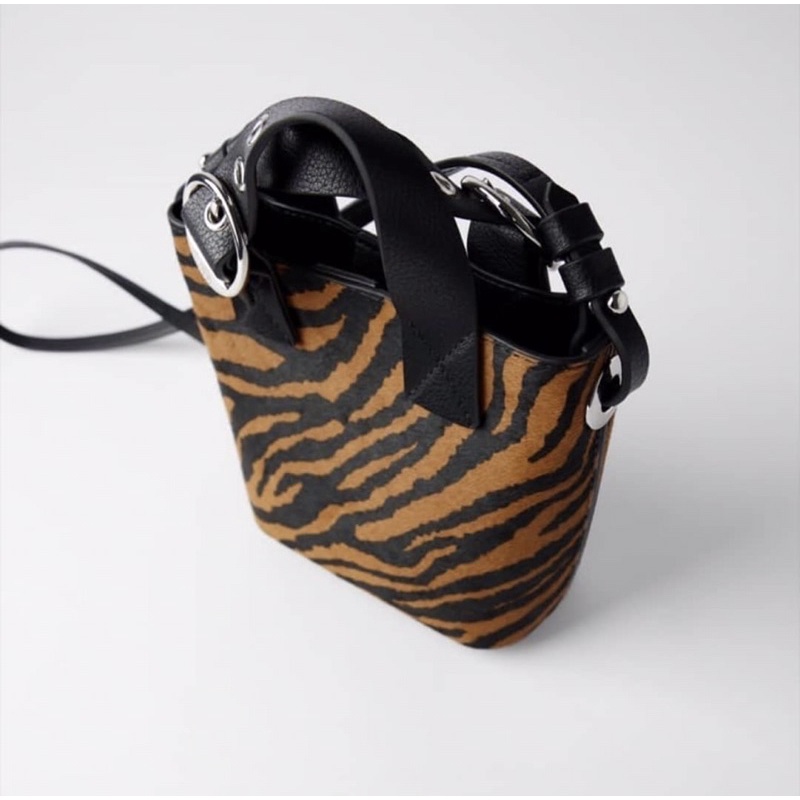 zara animal print leather mini tote bag