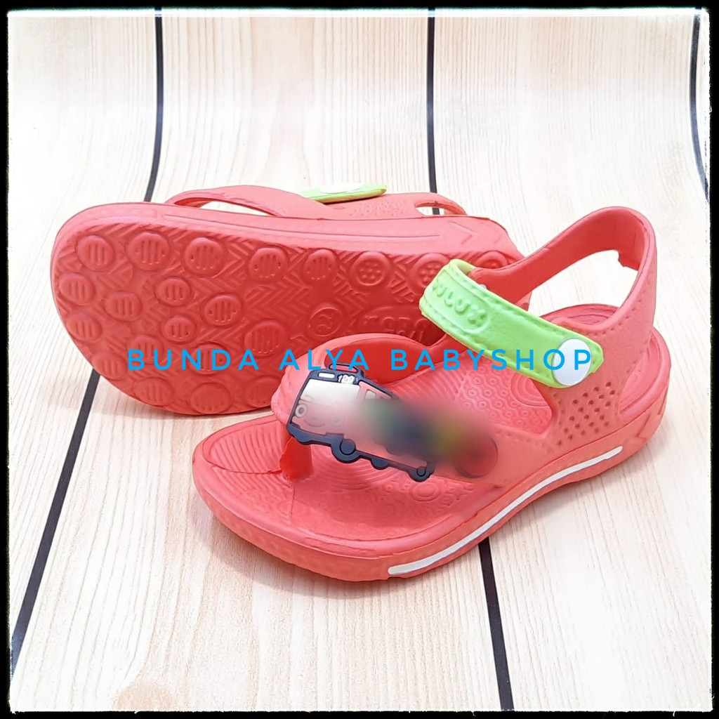 Sandal Bayi Laki Usia 6 - 12 Bulan Size 19 - 22 Karet - Sendal Anak Cowok Anti Licin Bus ORANGE SALE