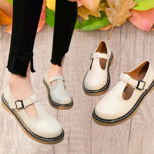 SEPATU WANITA '' TAMARRA '' SLIP ON SILANG GESPER CREAM PREMIUM 901