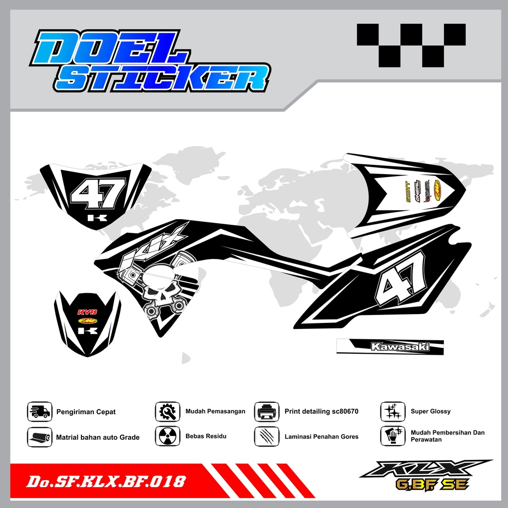 Sticker Striping Honda KLX 150 G , BF , SE Lama List Variasi Hologram , Crome Doel 018