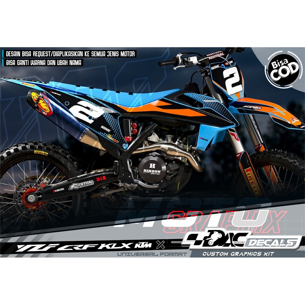 Sticker decal full body KLX biru oren nomor 2