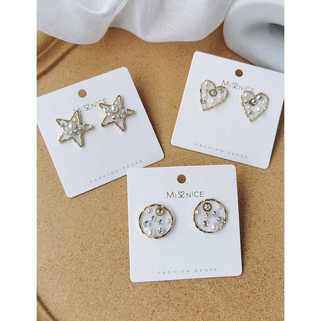 LRC Anting Tusuk Fashion Transparent Resin Pearl Love Round Five-pointed Star Earrings