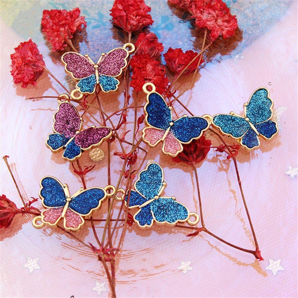 Lily 10Pcs Butterfly Shaped Charms Enamel Kalung Warna Membuat Perhiasan