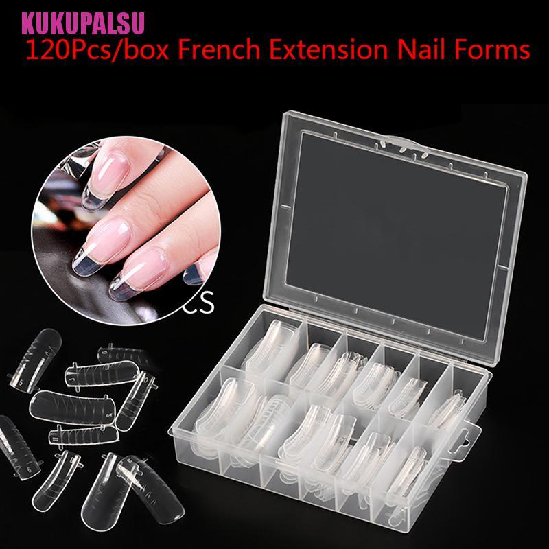 (Full) 120pcs / Set Kuku Palsu Extension Model French Dual Forms + Klip Untuk Nail Art Diy