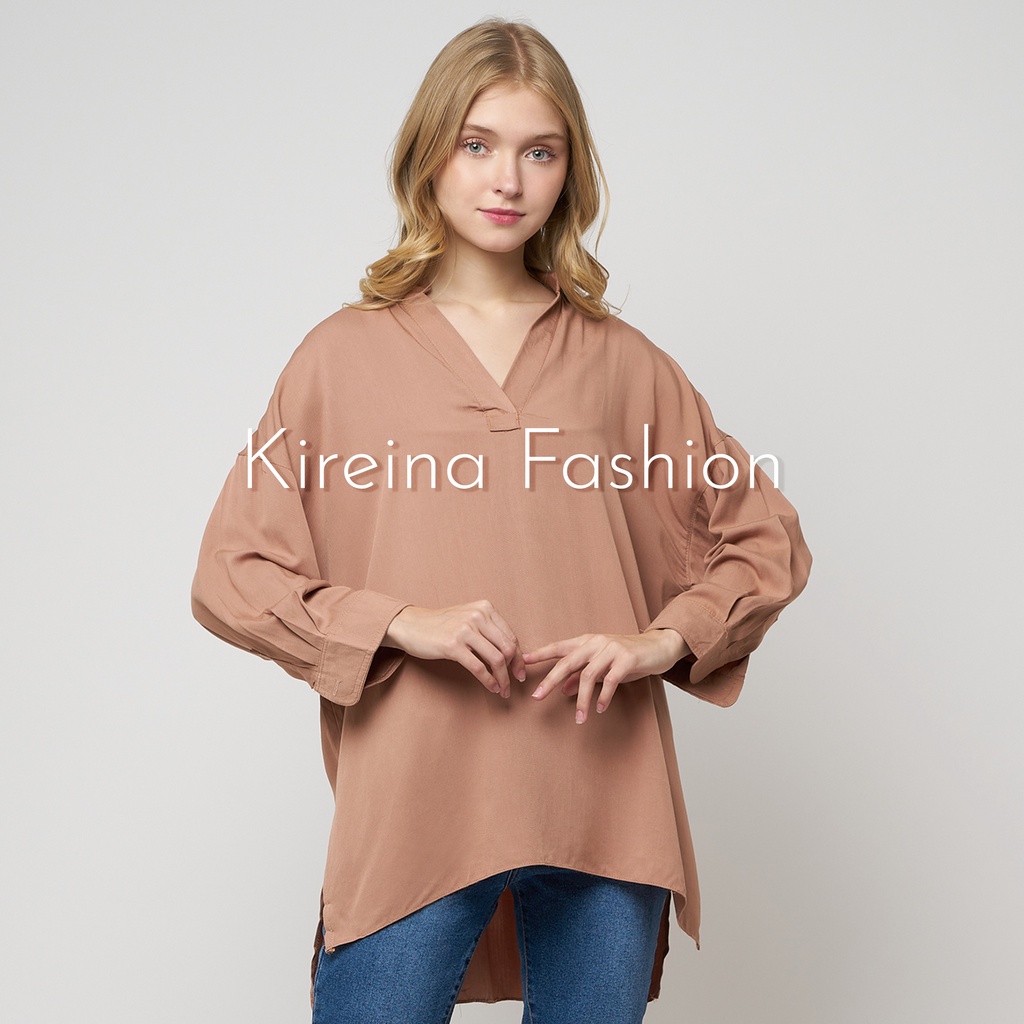 Kemeja Skipper Oversize Lengan 3/4 Kemeja Wanita Premium Kemeja Basic Premium | Kireina Fashion