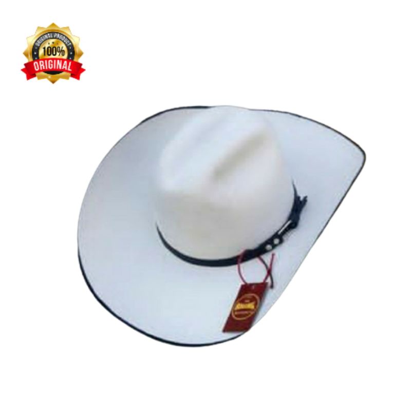 Topi Laken Fedora Putih Topi Coboy Pria Bahan Kulit Woll Import