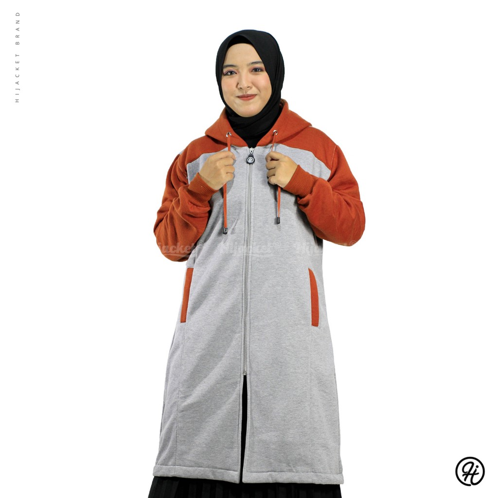 ⭐️GRATIS MASKER HIJAB⭐️ HIJACKET ALICIA SERIES - HIJACKET OFFICIAL HIJACKET STORE JAKET MUSLIMAH JAKET HIJABERS-GREY (ABU X ORANGE)