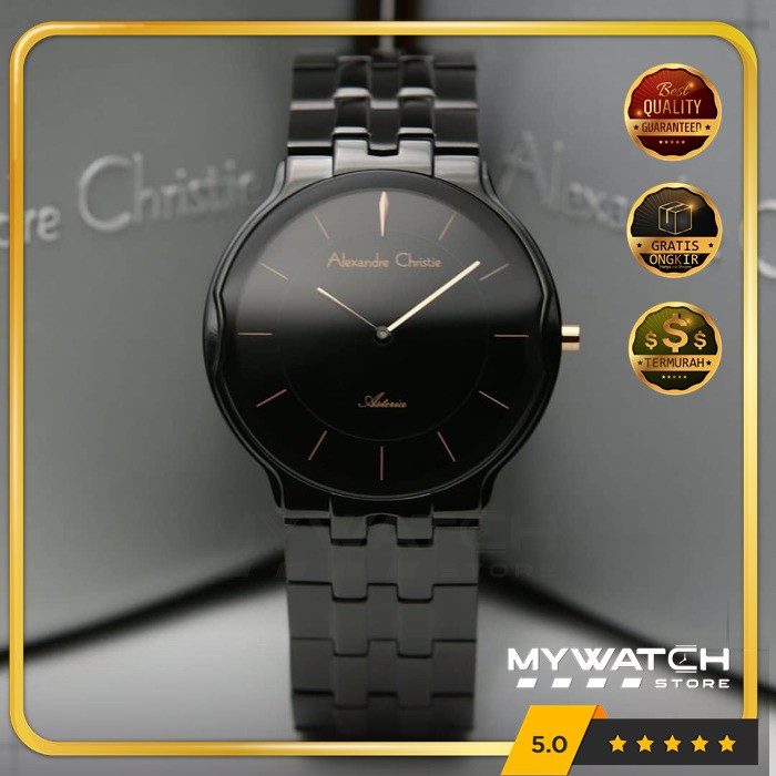 Jam Tangan Alexandre Christie Pria AC 8616 AC8616 Black Rosegold Alexander Original