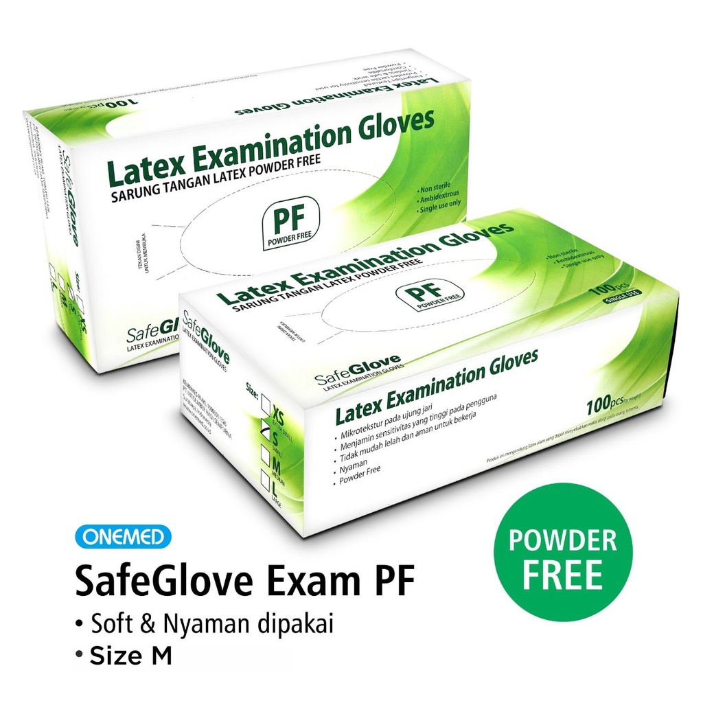 Sarung Tangan Latex Safeglove Exam Powder Free PF Putih - M