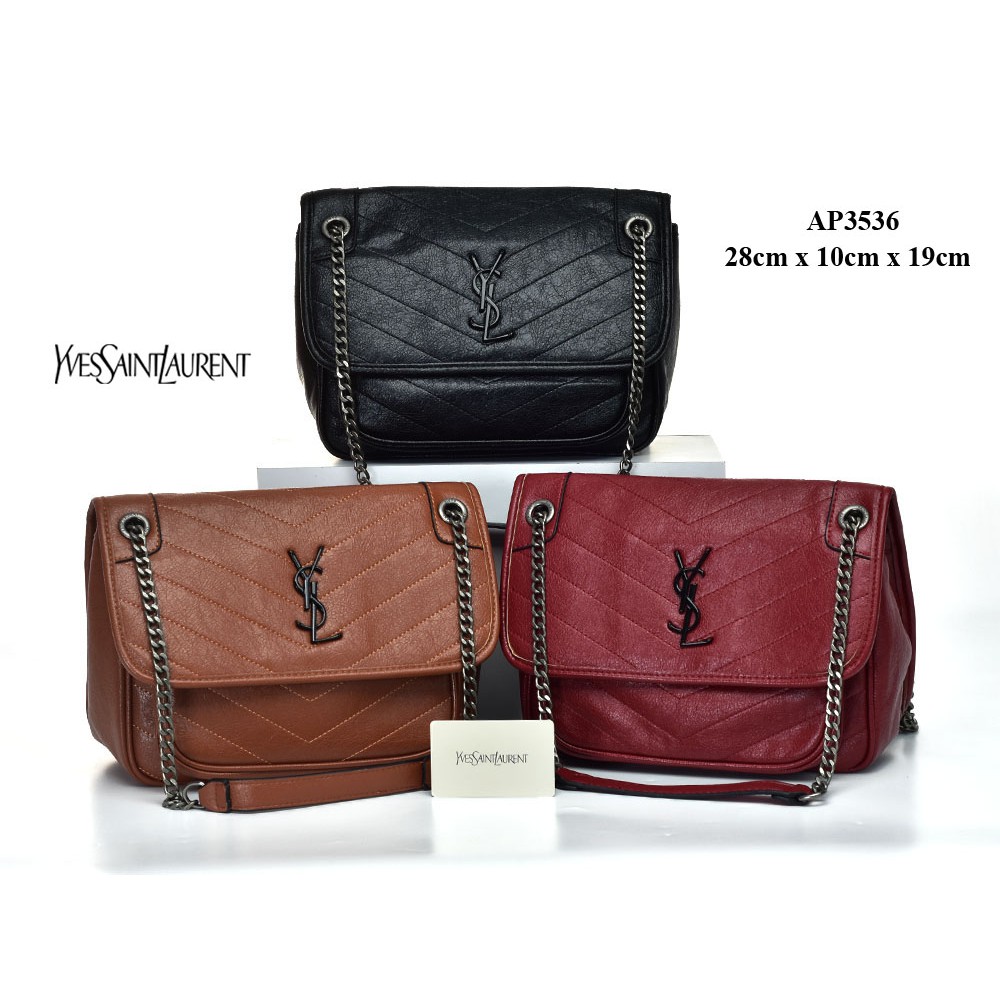 Tas YSL Niki Chain Crinkled Leather Medium Semi Premium AP3536