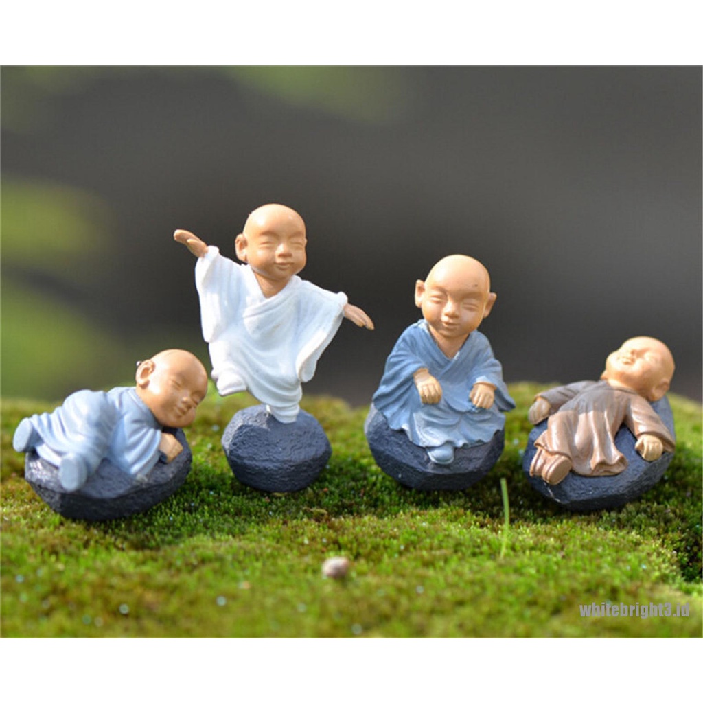 (white3) 4pcs Miniatur Biksu Meditasi Bahan PVC Untuk Rumah Boneka