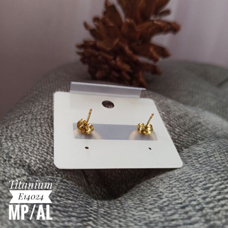 Anting Titanium Stud Bulat motif romawi warna gold E14024