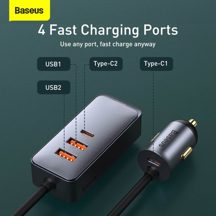 BASEUS 120W Car Charge 4 Port USB Charge QC 3.0 PD 3.0 120W - CCBT