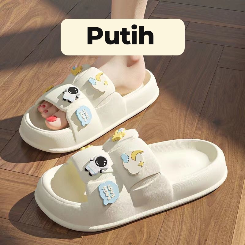 Dejavu Sendal Wanita Terbaru Jelly Karet Sandal Slop Flat Rumahan Empuk Elastis Sendal Anti Slip HSN109-109 Putih