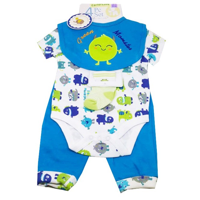 Promo Gajian Jumper Bayi 4in1 Set Slaber Tangan Pendek Carter Love