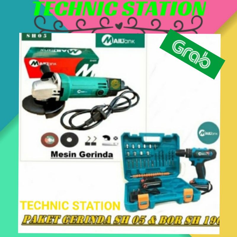 ReadyPaket Mesin Bor Baterai impact Mailtank & Gerinda tangan 4" Mailtank