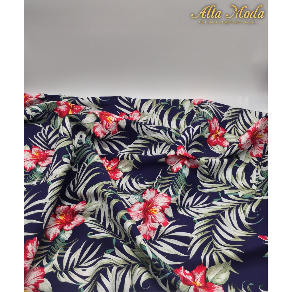 

Alta Moda Katun Motif Fancy Green Leaves Floral - Navy Kain Premium (1M)