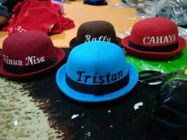 GRATIS BORDIR topi caplin / topi bowler anak bahan bludru