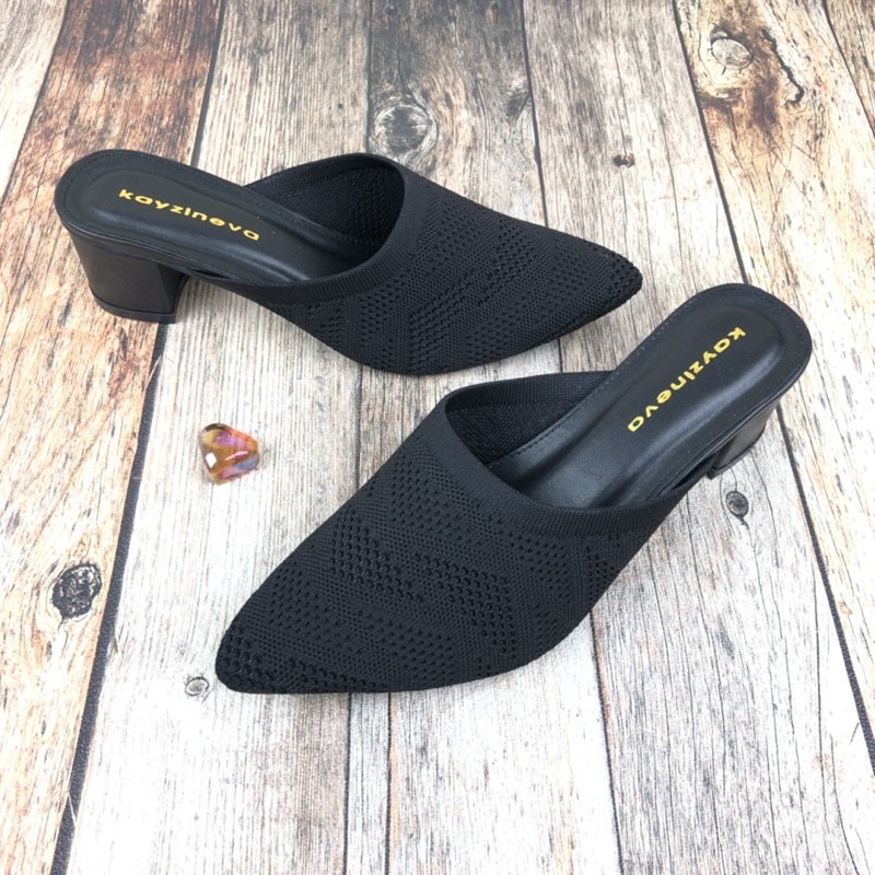 Kayzineva Sepatu Sandal Slip On Wanita Rajut Premium Import Hak 5 CM